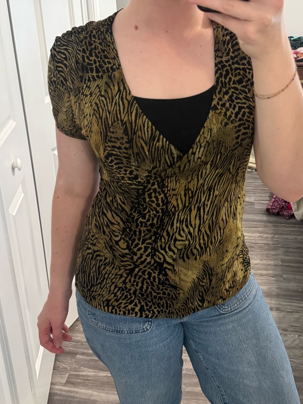 Wrap-Style V-Neck Top in Animal Print